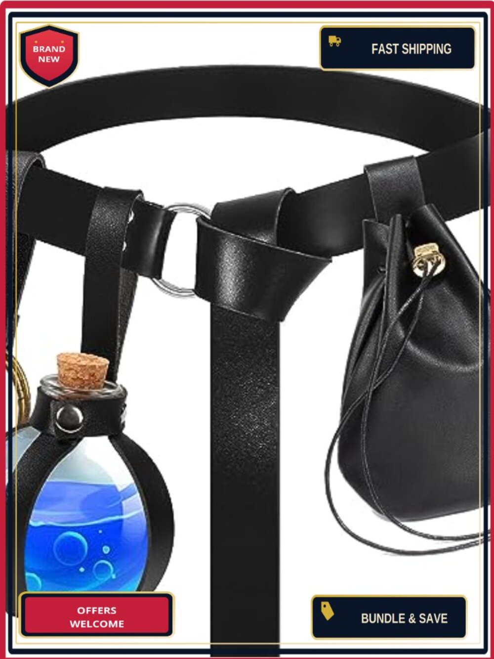 4 Pc Renaissance Leather Belt Pouch Witch Potion Bottle Skirt Hikes Viking